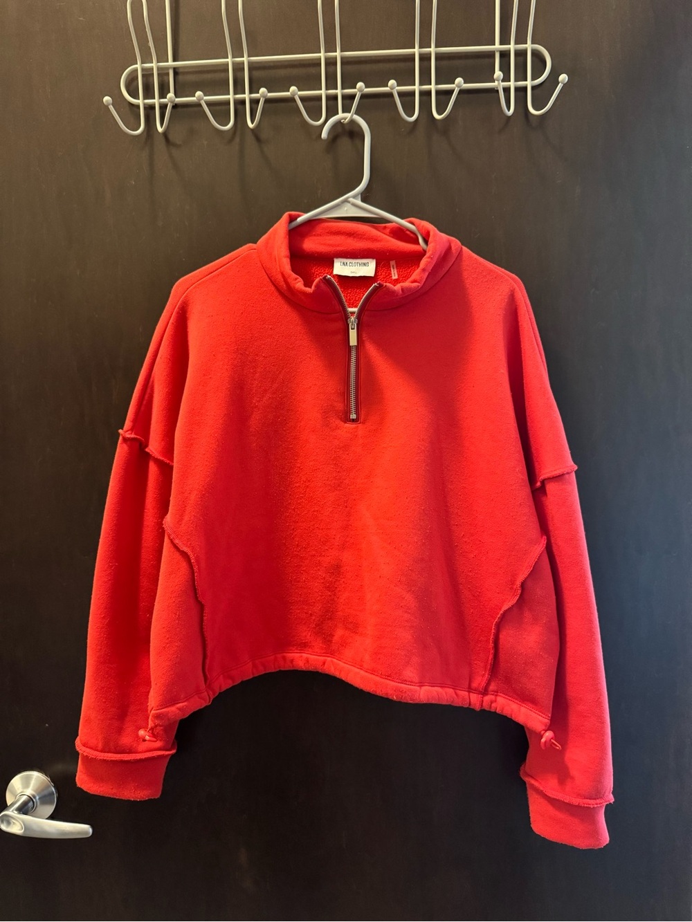 LNA Red Cropped Half-Zip Sweatshirt